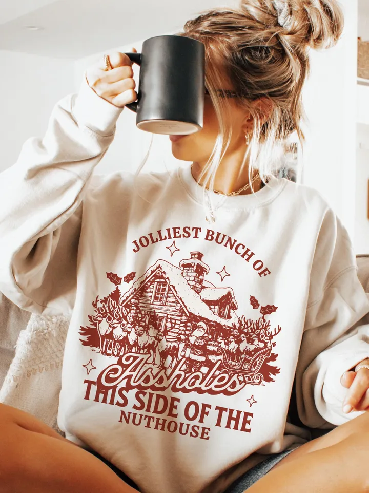 Jolliest Bunch of Assholes This Side of the Nuthouse PNG, Funny Adult Christmas png, Retro Sarcastic Christmas Jumper png