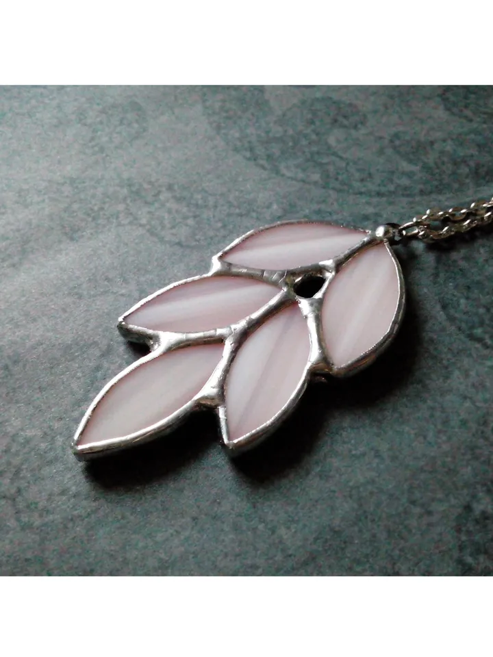 Glass spike necklace, Stained glass necklace, Leaves art deco necklace, Leaf branch pendant, Elven fairy jewelry