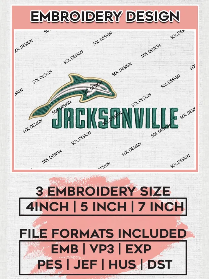 NCAA Jacksonville Team Logo Machine Embroidery Design, NCAA Jacksonville Dolphins Team Design Design files, NCAA Team Embroidery Designs, NCAA Machine Embroidery Designs, Digital Download