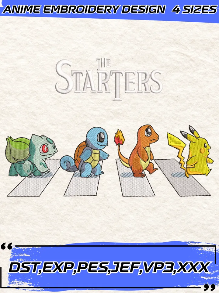 The Starters Pokemon Embroidery Design,Anime Pokemon Embroidery Design,Machine Embroidery Design File,4 Sizes, Instant Download