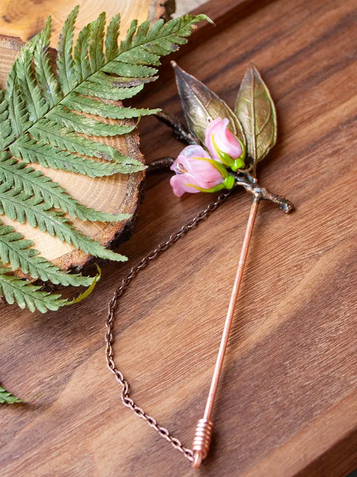 Rose Flower Hair Clip, Copper Flower Brooch, Glass Rose Hair Accessories, Natural Jewelry, Electroplating, Great Gift for Her
