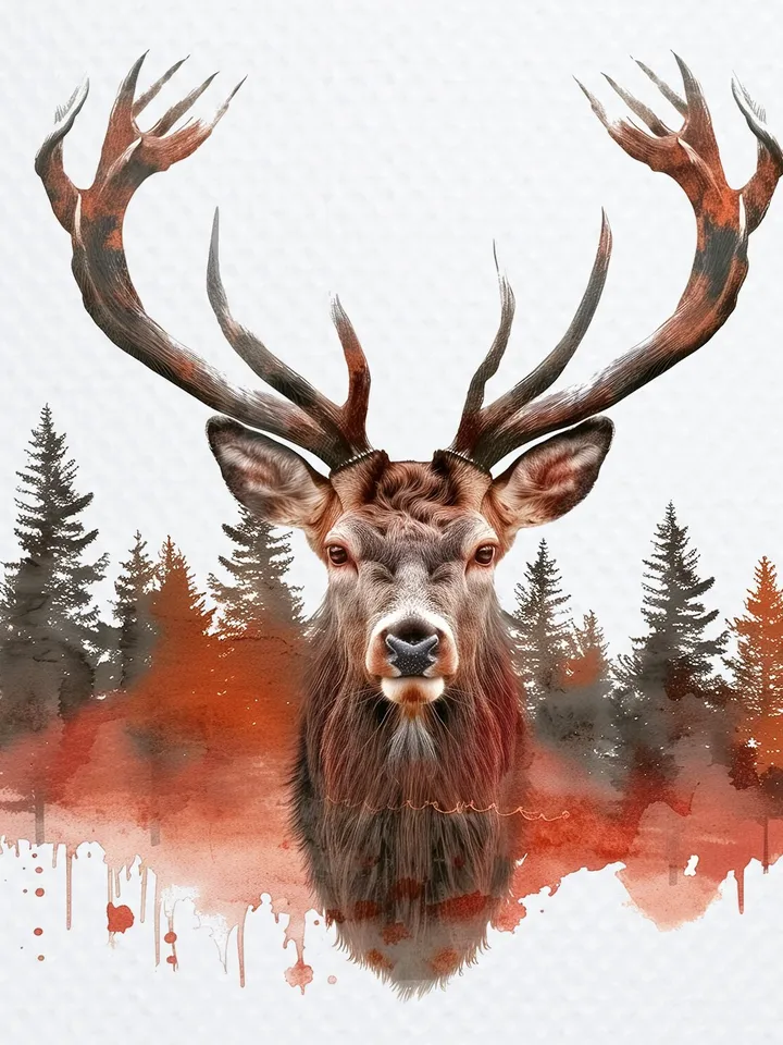 20 Red Deer in Forest PNG Clipart, Watercolor Deer PNG sublimation, Digital download, High resolution, Paper crafts, junk journal