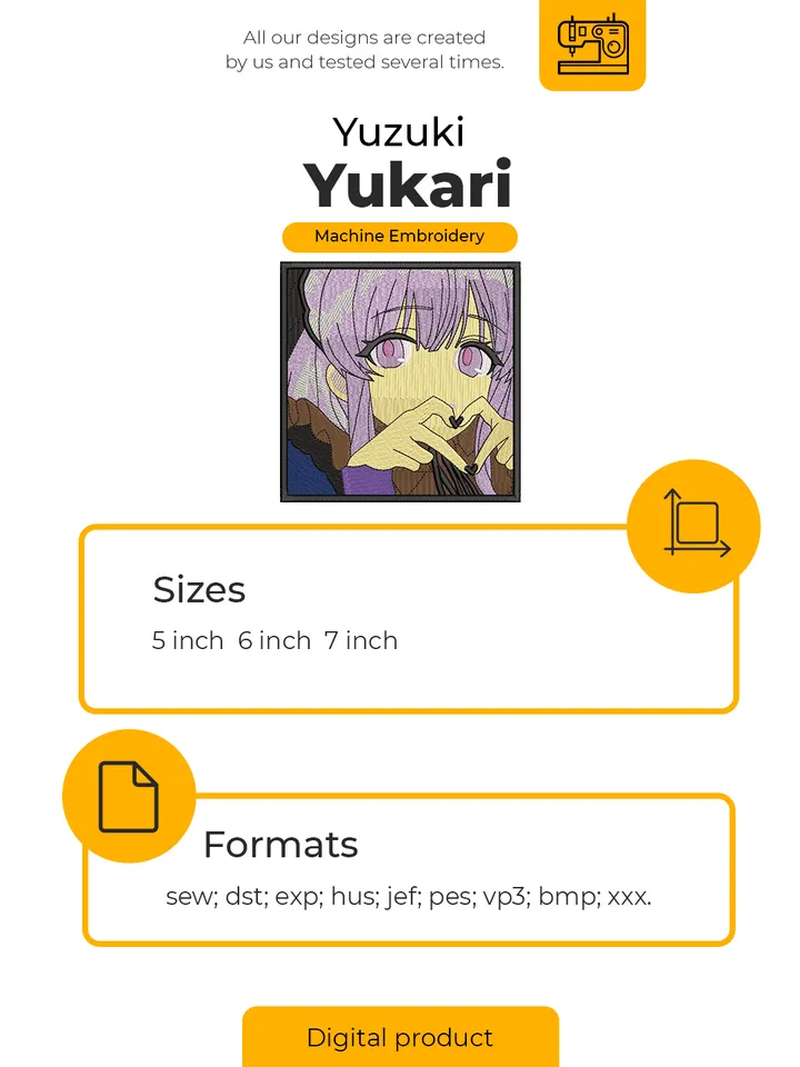 Yuzuki Yukari Embroidery Design File/ Vocaloid Anime Embroidery Design/ Machine Design. Swoosh