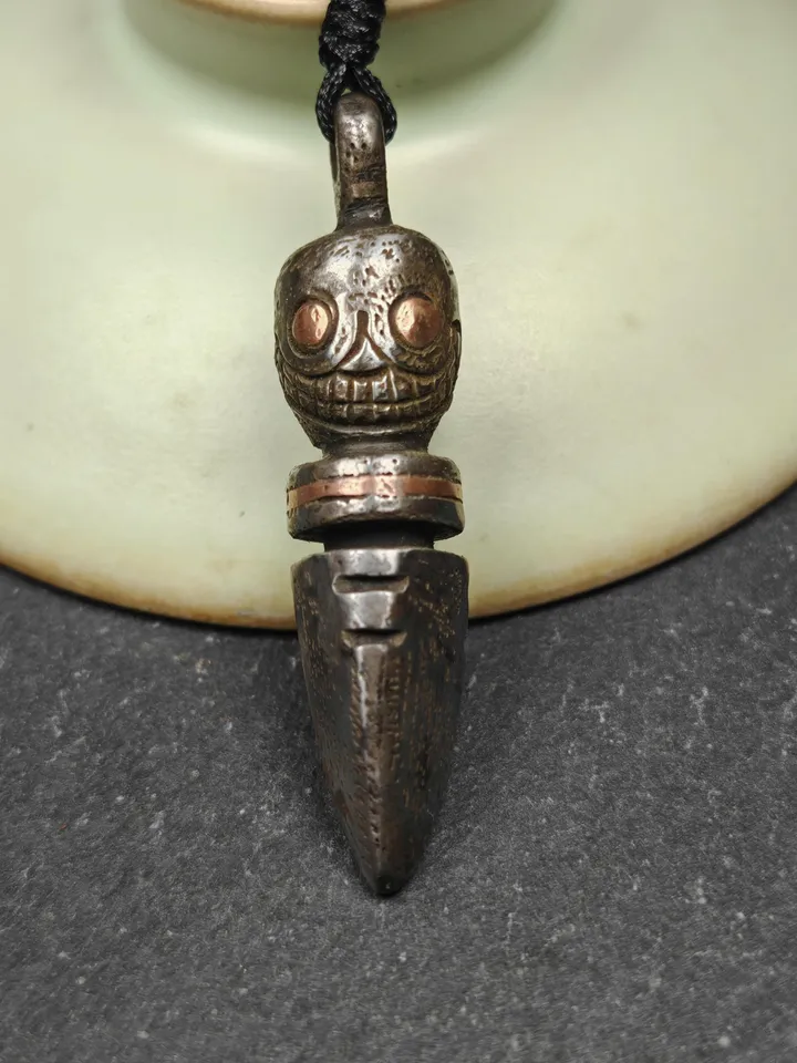 Gandhanra Handmade Skull Phurba Amulet,Kila - Dorje Phurba,Tibetan Budhist Ritual Implement Pendant,Made of Cold Iron,44mm