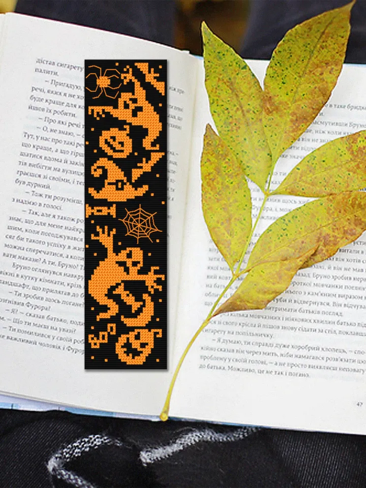 Halloween bookmark cross stitch pattern PDF download Halloween sampler cross stitch chart, Simple handmade bookmark pattern digital #B229