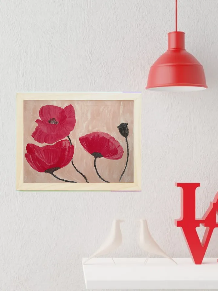 Oil Painting Flowers Red Poppies Original Art Handmade Canvas 28x20 Inch