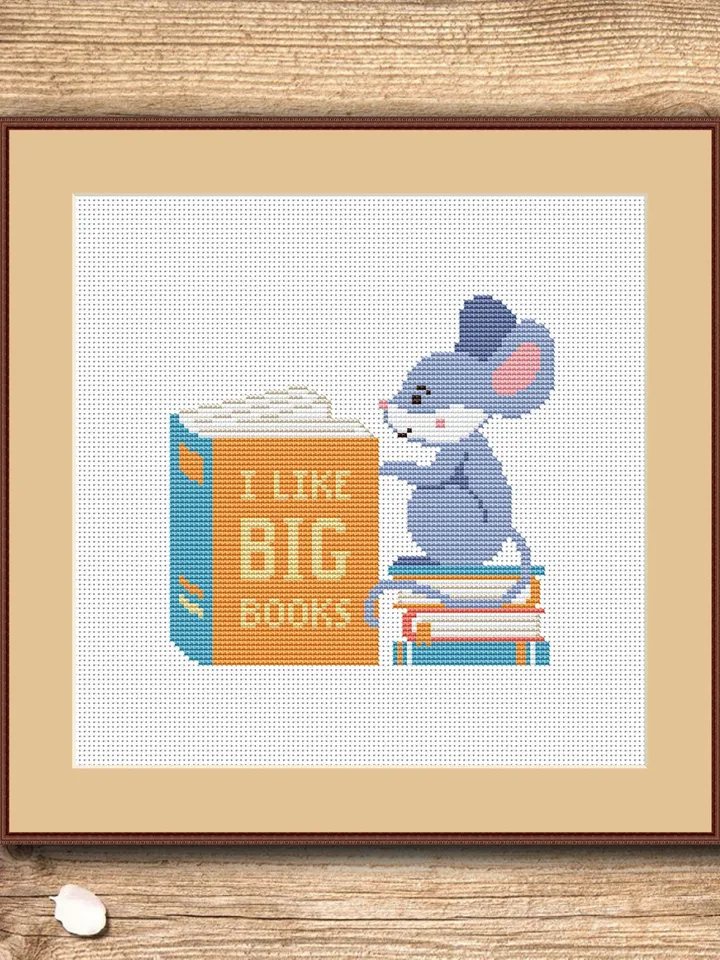 I Like Big Books Cross Stitch Pattern, Mouse Cross Stitch Pattern, Books Cross Stitch Pattern, Books Patterns #qt004