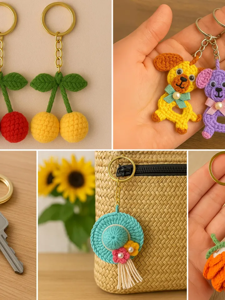 Crochet Keychain Set Patterns Bundle – 5 Cute Amigurumi Charms PDF Tutorial for Bags, Gifts & Keys