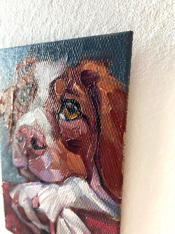 Dog oil painting original, Pet portrait artwork, Animal miniature wall art 4x6