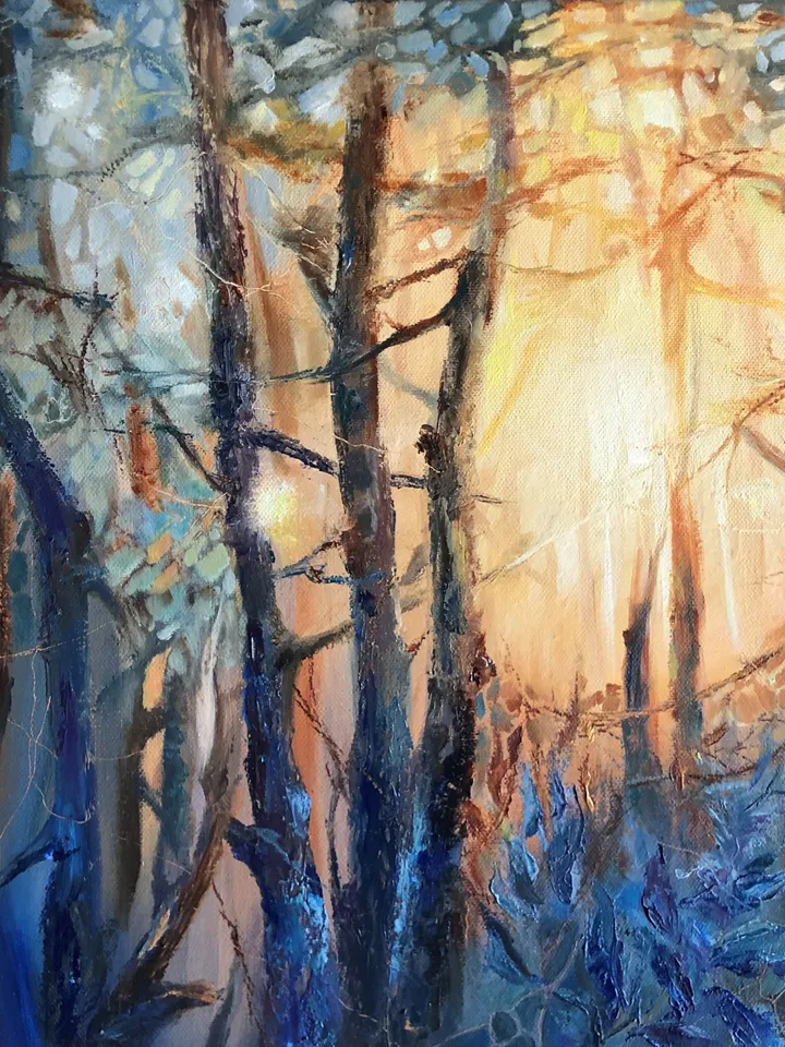 Forest Original Oil Painting Sunset Landscape Abstract Forest Art