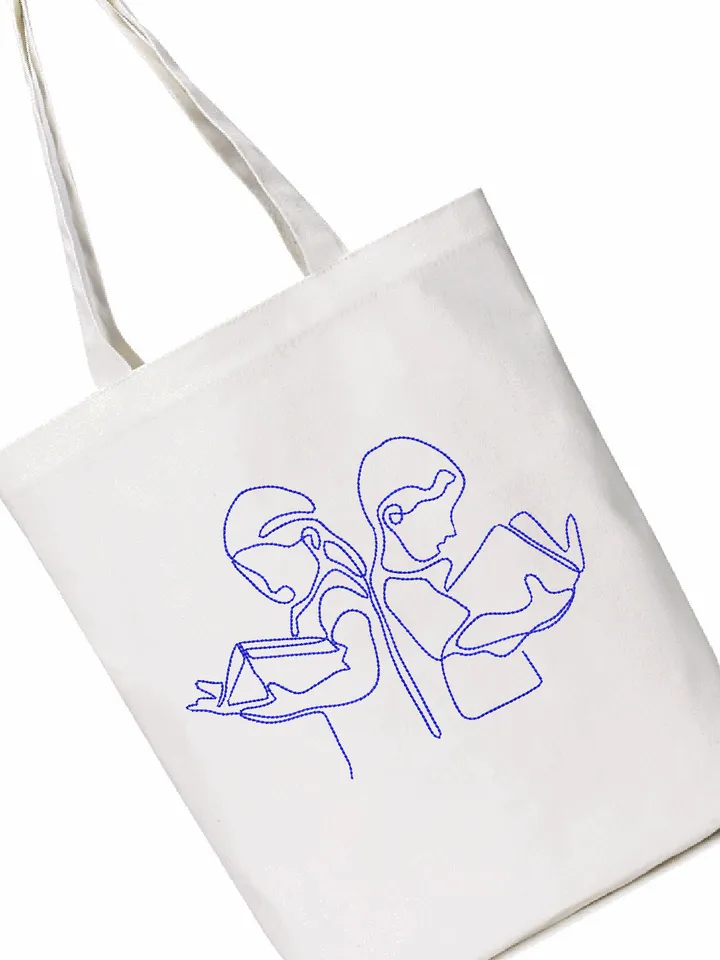 Children reading machine embroidery design