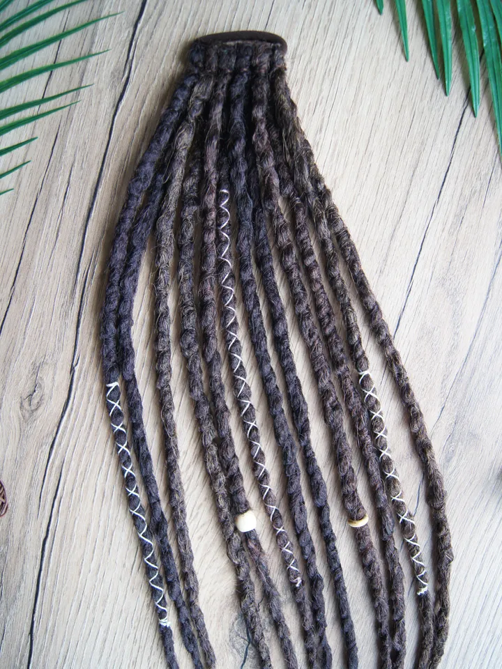 Ponytail Dreadlock Extension Dreadlocks on elastic band Mix brown Dreads Hippie Witchy Pagan Viking Bohemian Boho style