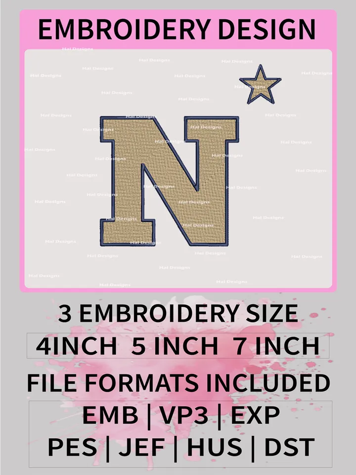 NCAA Navy Midshipmen Embroidery File, 3 Sizes, 6 Formats, NCAA Machine Embroidery Design, NCAA Logo, NCAA Teams