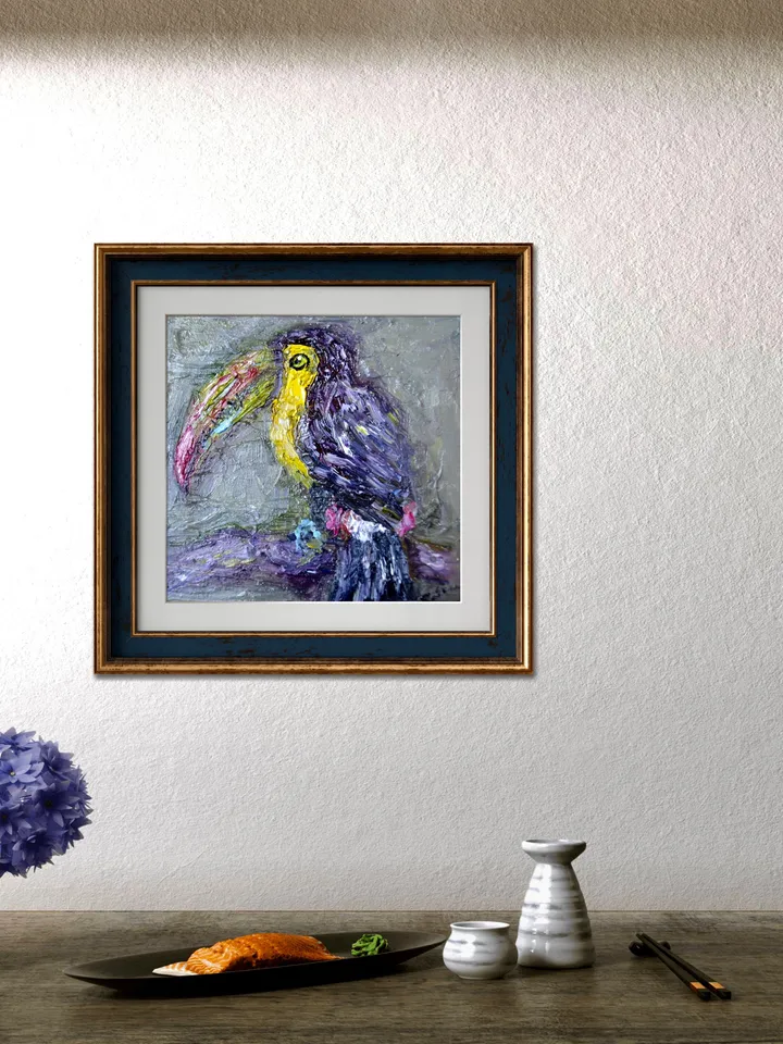 Parrots diptych ,original oil painting on stretched canvas, gift, home decoration,exotic birds painting,small painting wedding gift.