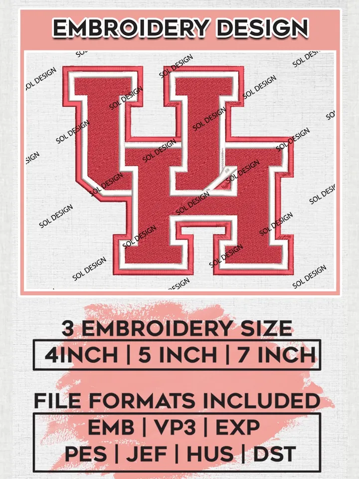 Houston Cougars Logo Machine Embroidery Design, NCAA Houston Cougars Embroidery Design Design files, NCAA Embroidery Designs, NCAA Machine Embroidery Designs, Digital Download