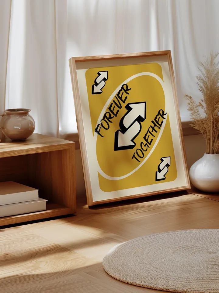 Forever Together play Reverse Card Wall Art Funny Meme Poster Digital Download Yellow Black Typography Pop Culture Print Game Room Meme Deco