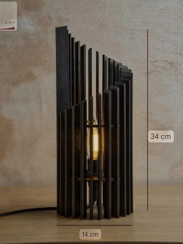 Wooden table lamp Black environmentally friendly wood — birch
