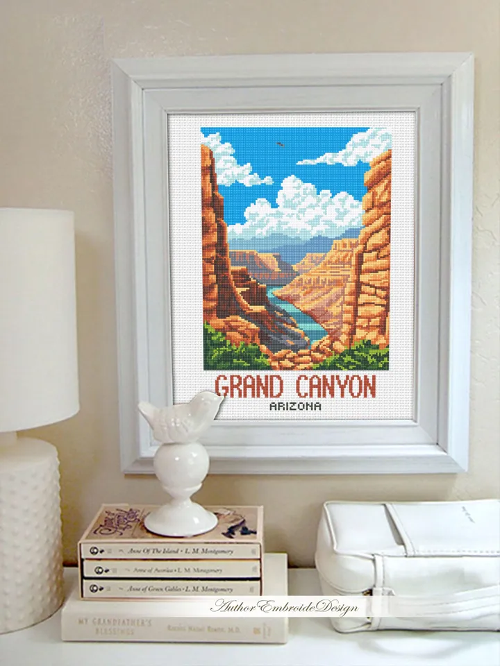 Grand canyon national park cross stitch pattern PDF download Travel poster cross stitch chart, Mountain landscape pattern digital PDF #L98