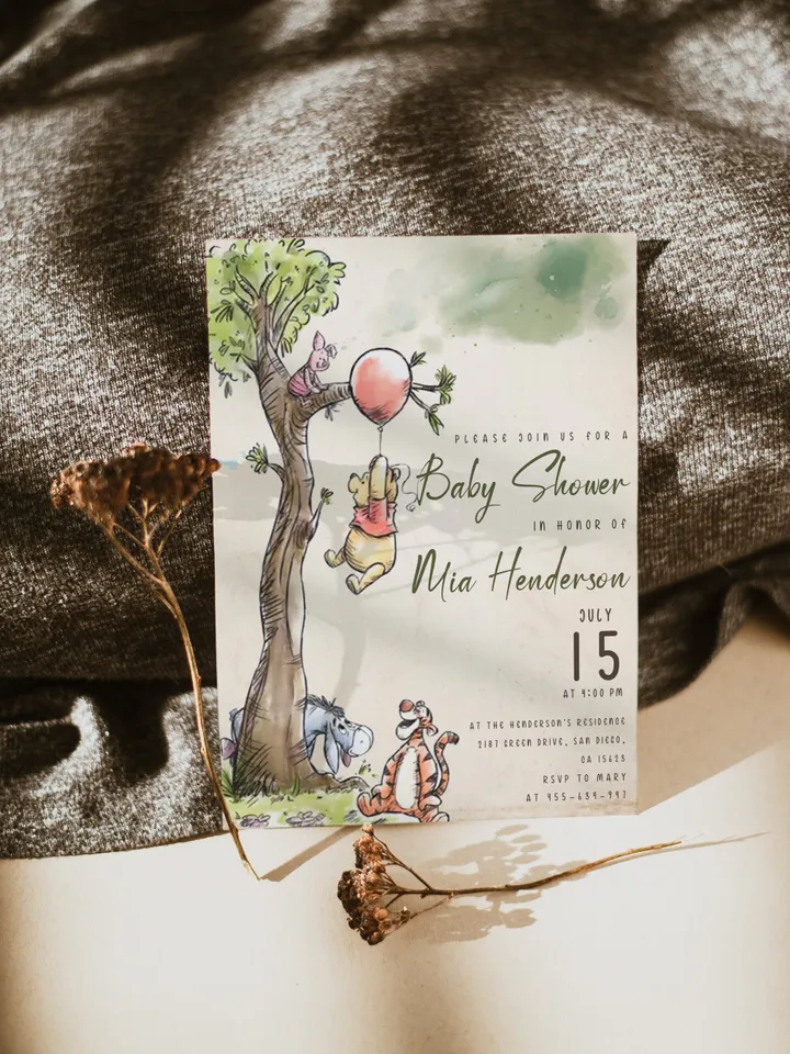 Classic Winnie Pooh Baby Shower Invitation; Neutral Baby Shower Template; Wizard Baby Shower Invite; Honey Bear Invite; DIY Winnie Template