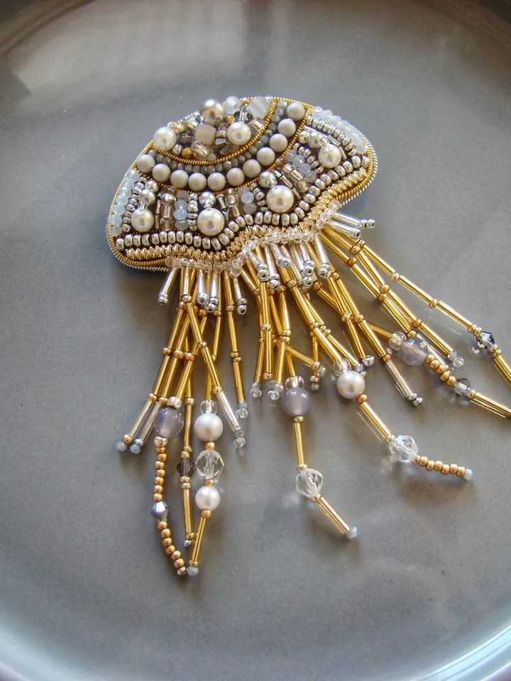 Brooch Medusa, beaded brooch, embroidered brooch, handmade design, custom brooch, sea brooch
