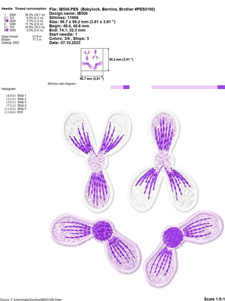A set of spring three-dimensional flowers for creating jewelry and decorating machine embroidery designs.