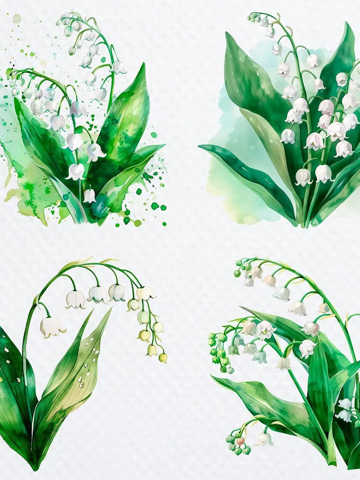 10 Lily of the Valley Bouquet PNG Bundle, Adorable, Printable Watercolor sublimation, High Quality PNG, Paper craft, junk journal