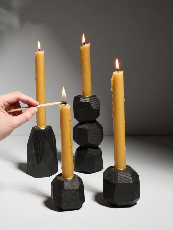 Black Geometric Tapered Candlestick Holder