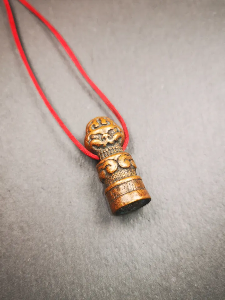 Gandhanra Vintage Tibetan Stamp Seal,Snow Lion Shape,Auspiious Meaning, Hand Crafted Amulet Pendant,