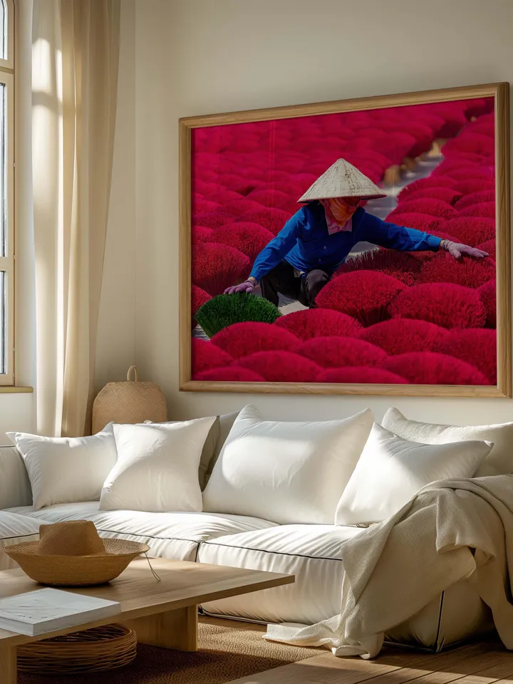 Vietnam Culture Poster | Vibrant Pink Wall Decor | Asian Travel Print | Exotic Home Art | Vietnamese Traditional Life Print | Incense Sticks