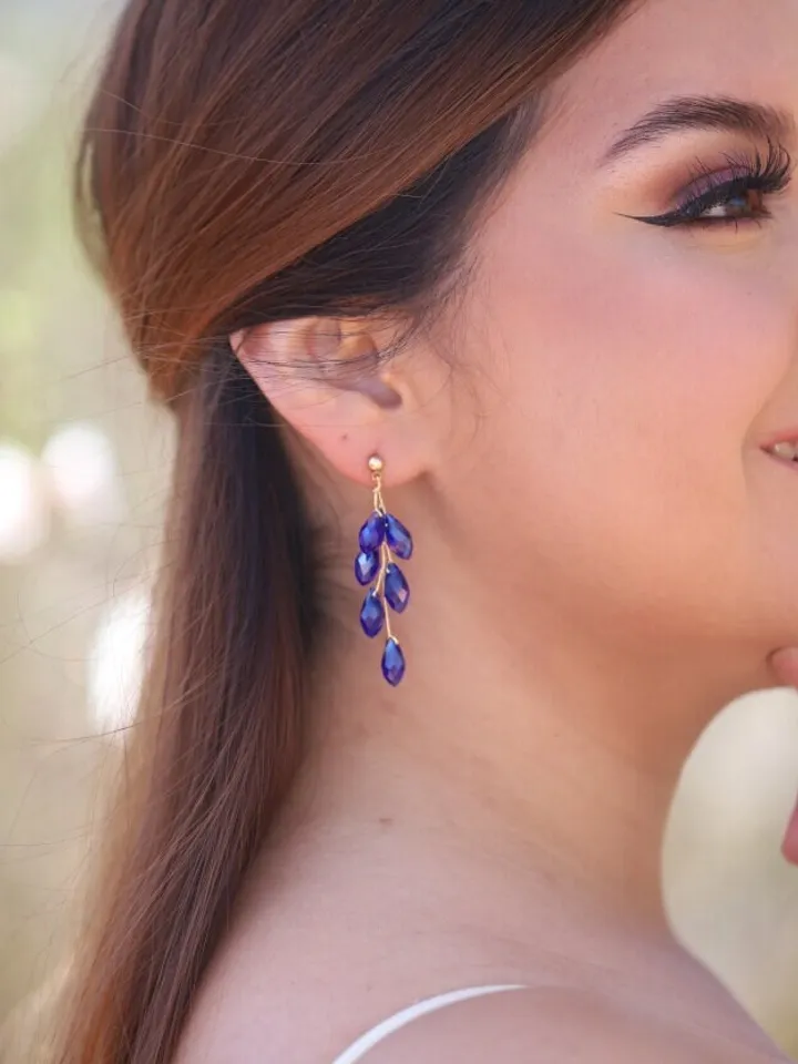 Gold Blue Drop Crystal Wedding Earring For Bride, Boho Bridal Earrings, Chandelier Statement Wedding Jewelry, Bridesmaid Gift, Jewellery