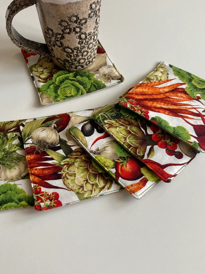 Vegan coaster Set of 5 Linen-cotton coasters 4.5'' x 4.5''