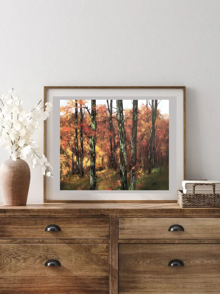 Forest Original Oil Painting Autumn Art Trees Painting