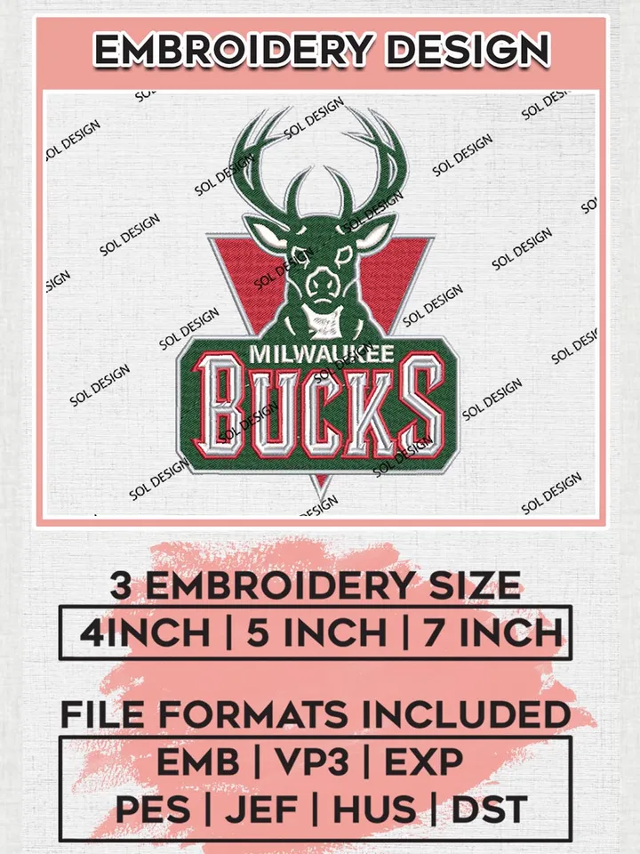 NBA Milwaukee Bucks Machine Embroidery Designs, Milwaukee Bucks Embroidery Design Files, NBA Logo Machine Embroidery, NBA Embroidery Design, Digital Download
