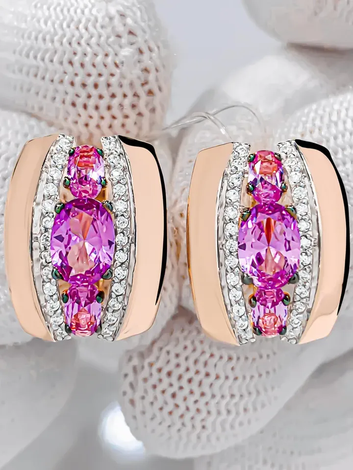 Earrings Massive earrings made of 925 silver (585 gold coating) with alexandrite and white cubic zirconia