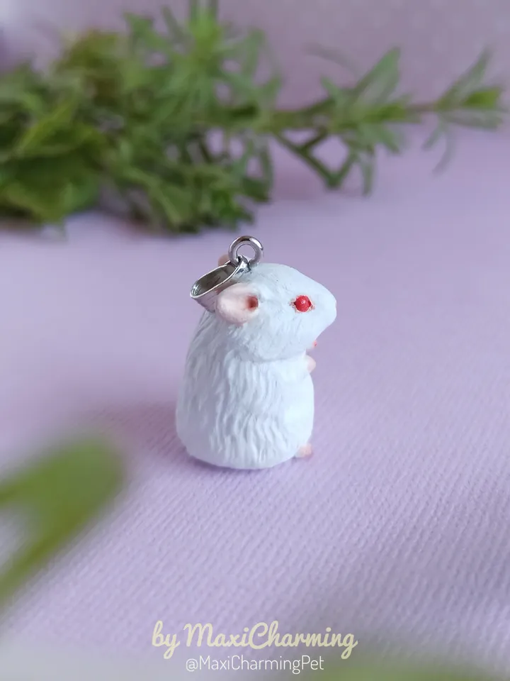 White Syrian hamster red eyes necklace