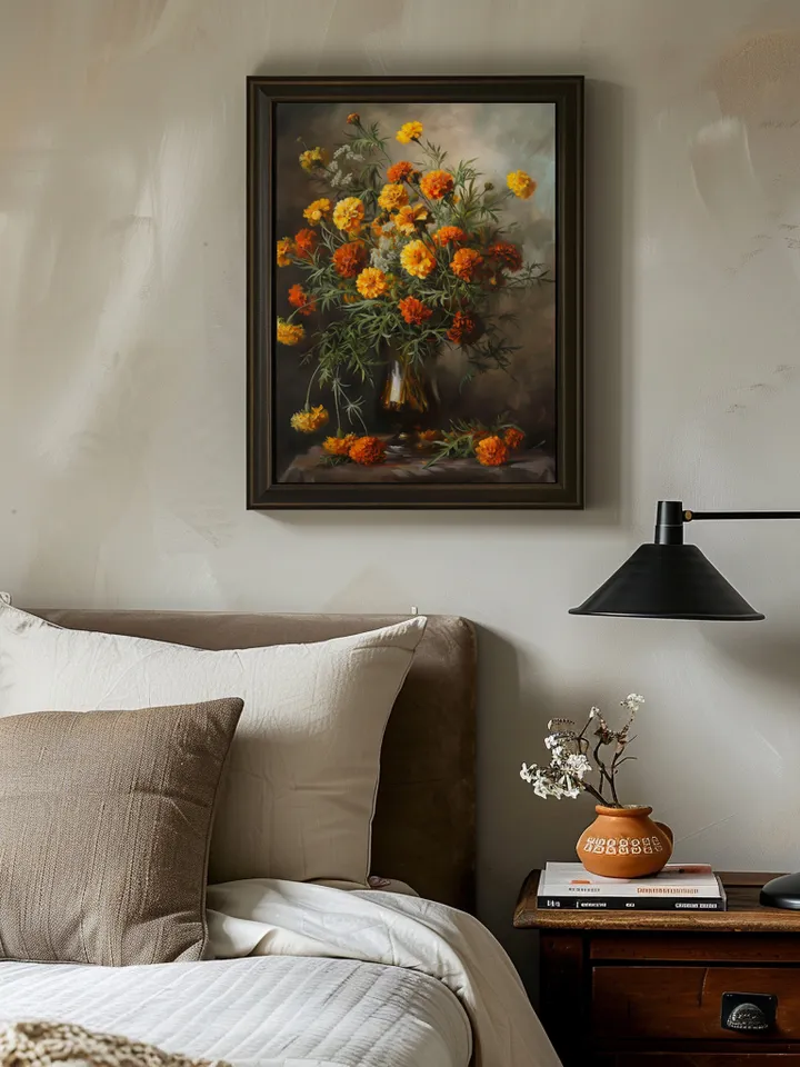 Set of 3 Digital Art Print Vintage Renaissance paintings of roses, daisies and marigold flowers. Wall art. Home Decor. Instant download.