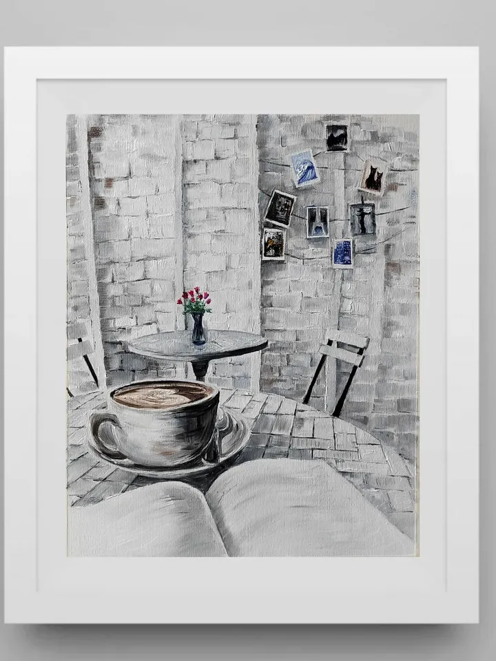 Small Cafe Artwork Original Oil Painting 10.63x13.78 in by ArtCafe
