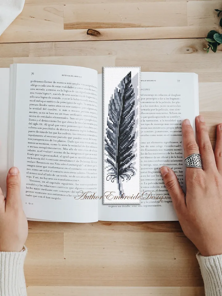 Black feather bookmark cross stitch pattern PDF download Feather cross stitch chart, Simple bookmark pattern digital PDF Bird bookmark #B294