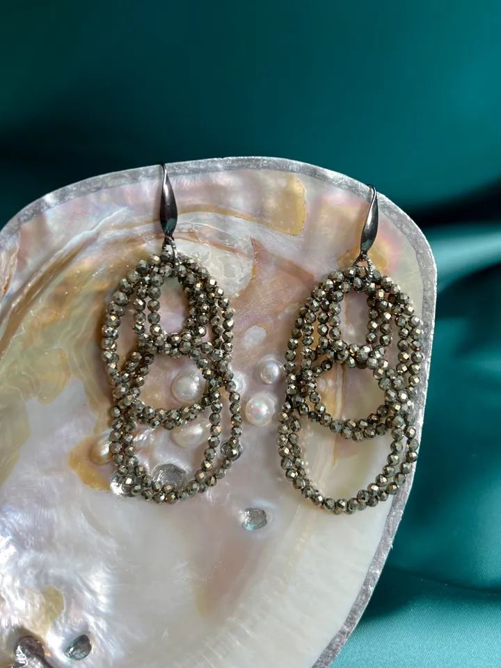 Pyrite Dangling Hoops Earrings