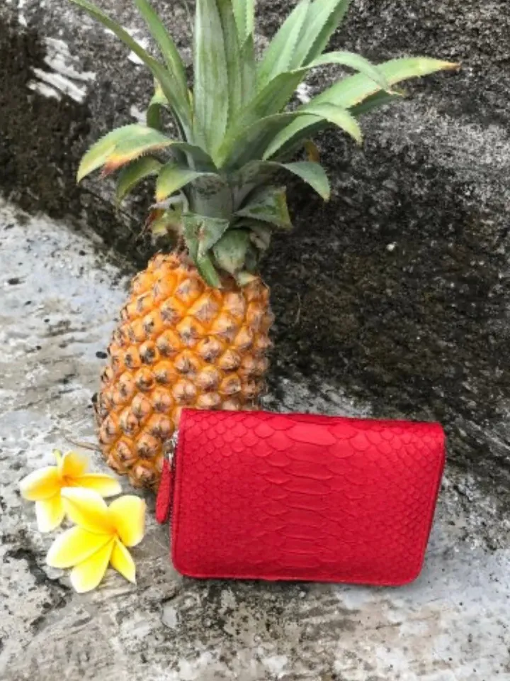 Genuine python skin red wallet | Small wallet | Exotic leather wallet | Women wallet | Snake trendy Wallet | Snakeskin designer wallet