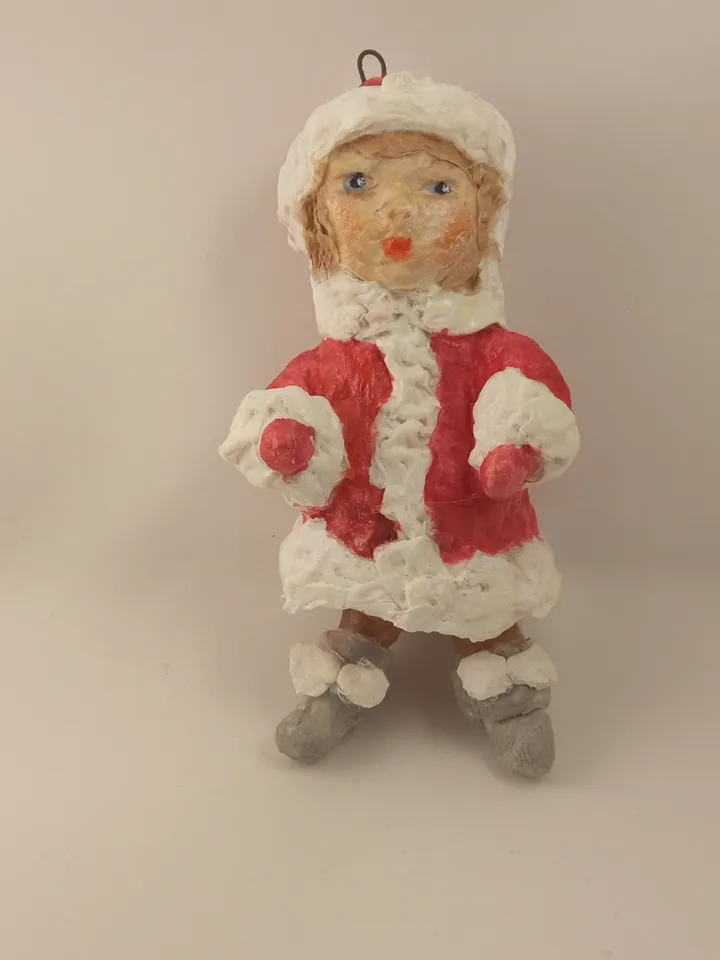 Christmas tree toy Girl. Handmade doll made of cotton wool in a red fur coat. Pendant doll. Christmas decoration. Family souvenir. Xmas ornaments Gifts for the soul. Christmas presents. Made in 1 copy. Free shipping.