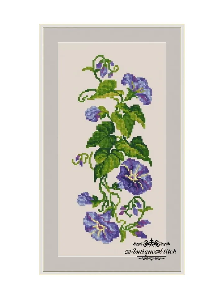 Blue Morning Glory 77 Vintage Cross Stitch Pattern PDF Garden Flowers embroidery Compatible Pattern Keeper
