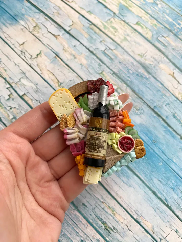Magnet Miniature Cheese Charcuterie board with Polymer clay Souvenir