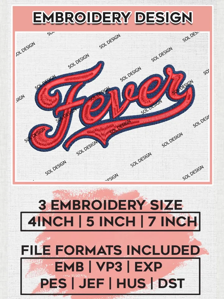 WNBA Indiana Fever Wordmark Logo Embroidery Files, WNBA Indiana Team Embroidery Designs, Basketball Teams, 3 sizes, Machine embroidery designs, Digital Download