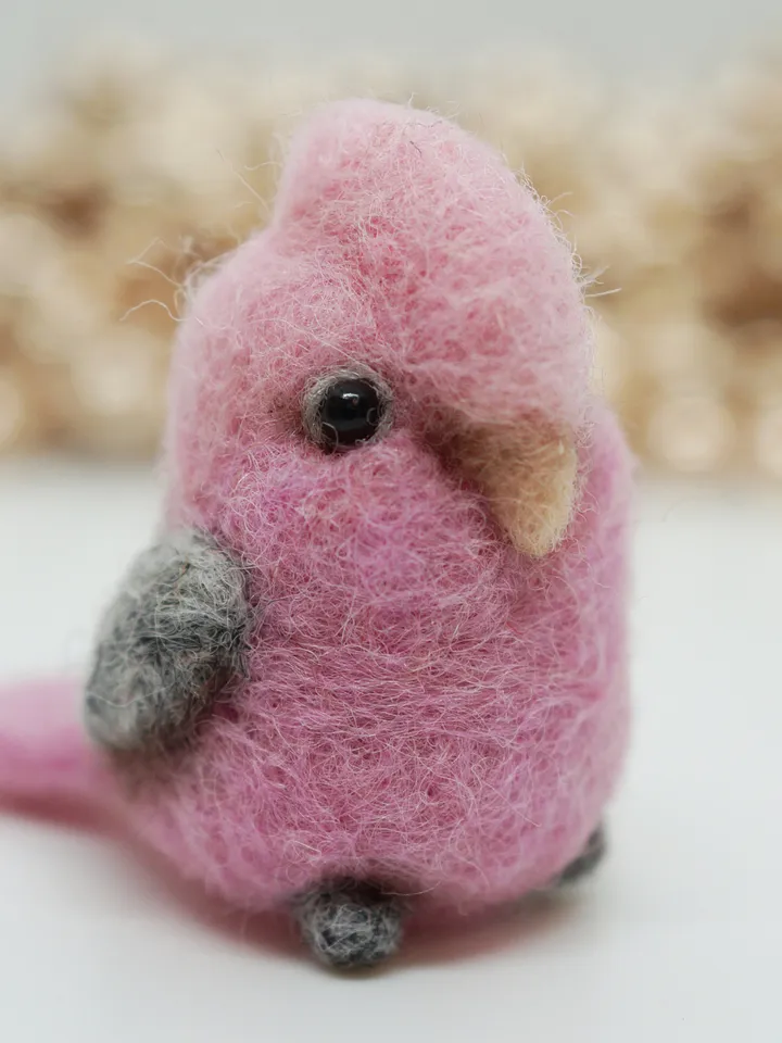 Miniature needle felted galah, cute bird, needle felted cockatoo, pink cockatoo, made to order