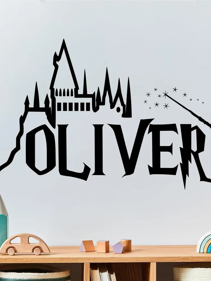 Personalized Castle Wall Decal Name Sticker Wizard harry Magic Wand Gift z3326