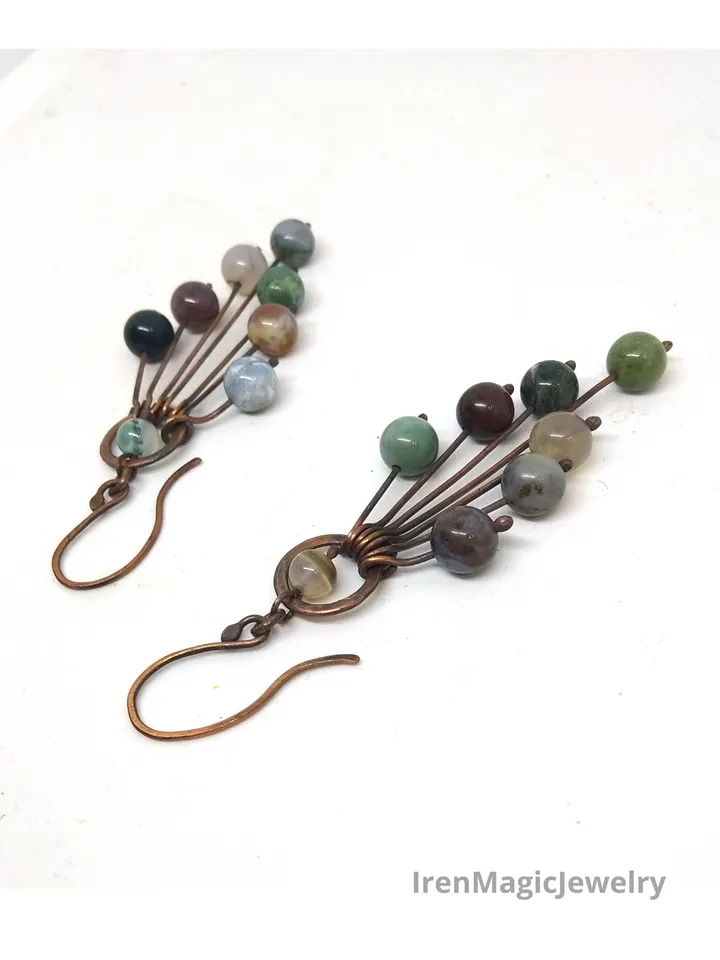 Boho Earrings Indian Agate Cluster Hanging