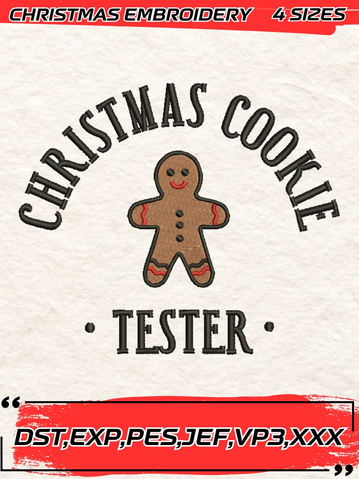 Christmas Cookie Tester Embroidery Design,Christmas Embroidery Design,4 Sizes, Digital Download