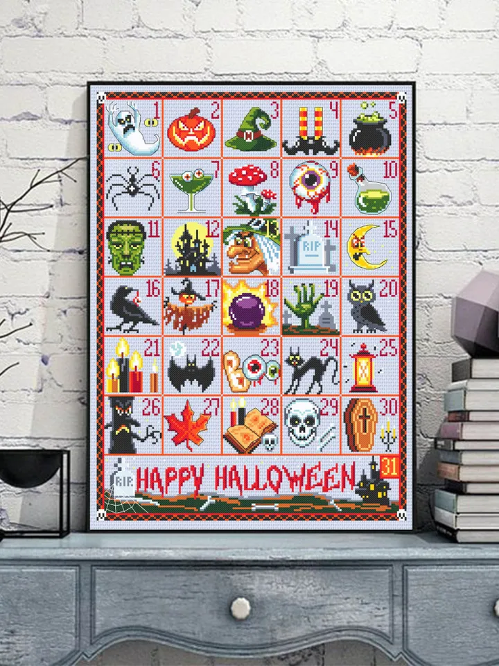 Halloween advent calendar cross stitch pattern PDF download Spooky cross stitch chart, Halloween pattern digital PDF Countdown calendar #H24
