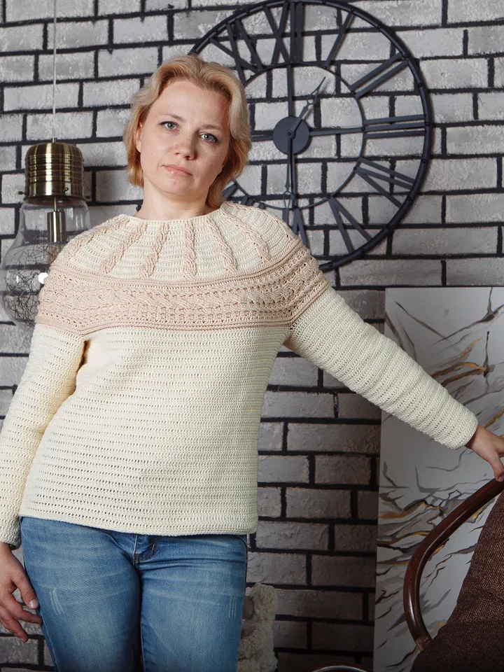 Top Down Cable Women's Pullover Sweater Crochet Pattern